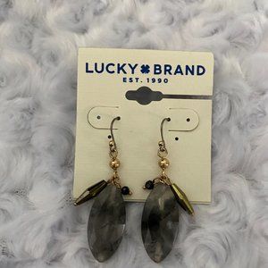 Lucky Brand Beaded Dark Gray Drop Pierced Earrings